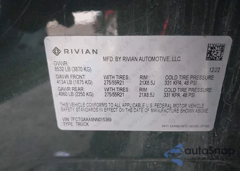 2022 Rivian R1T Adventure from USA, damaged, VIN 7FCTGAAA8NN015369